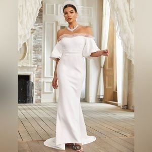 NEW OFF SHOULDER CONTRAST MESH MERMAID WEDDING DRESS